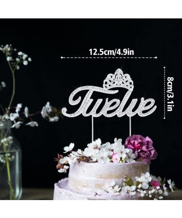LINGTEER Twelve Birthday Cake Topper with Crown Sign | Silver Bling Crystal Rhinestone Birthday Keepsake | Happy 12th Birthday Party Decorations Gift Supplies - Buy Online on SooperMarket.com