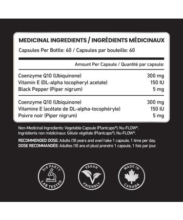 Coenzyme Q10 300mg High Potency Ubiquinone with Vitamin E & Black Pepper - Antioxidant for Heart Health and Cellular Energy Production - 2 Month Supply - 60 Count | Made in Canada 60 count (Pack of 1) - Buy Online on SooperMarket.com