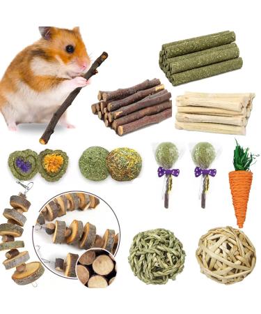 CAMITER 31pcs Hamster Chew Toys Rabbit Accessories Natural Apple Wood Sticks Grass Teeth Care Molar Toy for Gerbil Rat Guinea Pig Chinchilla Gerbils Chewing or Playing stick chew toys