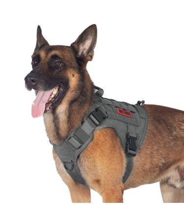 OneTigris Tactical Dog Vest Service Dog Harness MOLLE Dog Training Harness 1000D Nylon L Grey L Grey