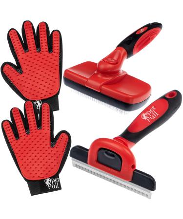 Complete Professional Pet Grooming Kit | Self Cleaning Slicker Brush for Dogs & Cats | Pro Grooming Brush Effectively Reduces Shedding Fur | Pet Hair Remover Brush Gloves | Combo Gift Set