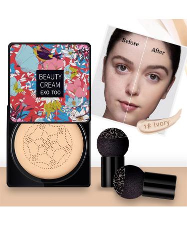NUIBO Mushroom Head Air Cushion CC Cream Foundation + 2PCS Sponges | Moisturizing BB Cream, Long Lasting Matte Concealer | Ivory Shade - Buy Online on SooperMarket.com