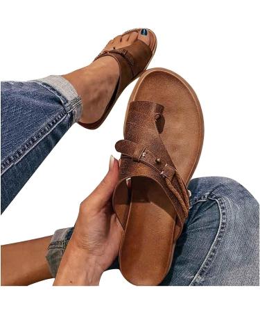 Evzosrz Women's Orthopedic Ring Toe Sandals - Brown, Size 9 | Casual Summer Beach Retro Orthotic Slides - Buy Online on SooperMarket.com