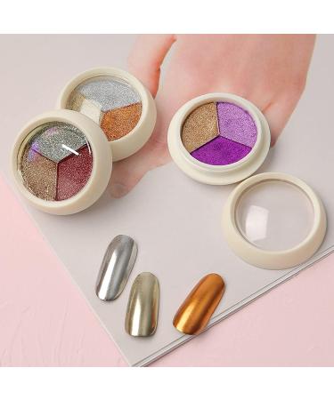 3Pcs Titanium Powder Nail Art Set - Glitter Mirror Effect + 6 Eyeshadow Sticks - International Shipping Available - Buy Online on SooperMarket.com