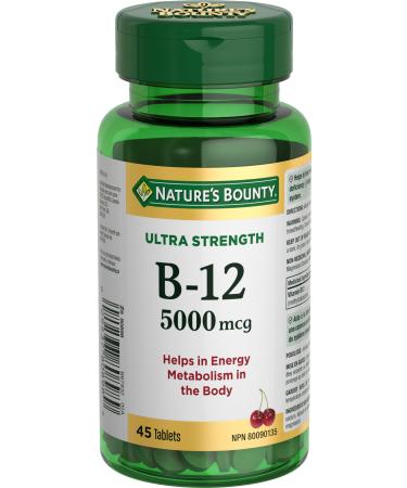 Nature's Bounty Ultra Vitamin B12 Supplement Helps Maintain Good Health 5000 Mcg 45 Tablets