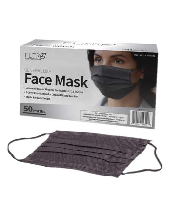 FLTR General Use Face Mask, 50 Disposable Masks (50, Black) 50 Black