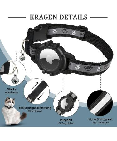 JiaraRui Reflective AirTag Cat Neck Band - Adjustable GPS Collar for Cats & Puppies - Black 7-9 inch - Buy Online on SooperMarket.com