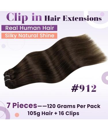 Laavoo Clip-In Real Hair Extensions - Brown Ash Highlight 120g 45cm 7Pcs - Remy Hair for Seamless Style - Buy Online on SooperMarket.com