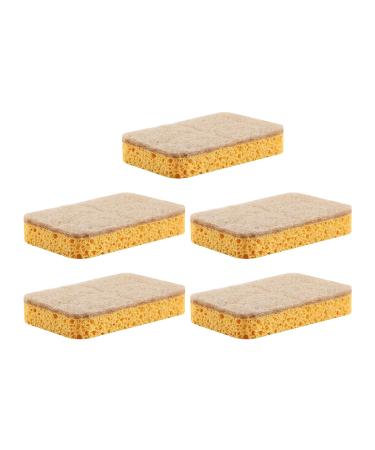 Tainrunse 5Pcs Durable Cleaning Sponge Efficient Cotton Pulp Portable Oil-Resistant Dishwashing Pad for Home Cleaning Pad Yellow 1