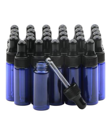 Rowiz 30 pieces 5 ml of small drip bottles essential oils glass bottle lotion-perfume sample vials with glass-eye droppers and black caps pink bottle.(blue) 5ml blue