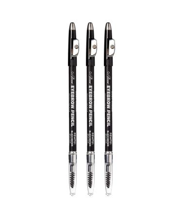 Ruby Kisses GoBrow Eyebrow Pencil Sharpenable Longwear Long Lasting Eyebrow Wooden Pencil for Natural-Looking Brows 3 PACK (Black Brown)