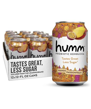 Humm Probiotic Kombucha Mango Passionfruit - 2 Billion Probiotics for Gut Health - Organic, Vegan & GMO-Free (12 Pack) Mango Passionfruit 12 Fl Oz (Pack of 12)
