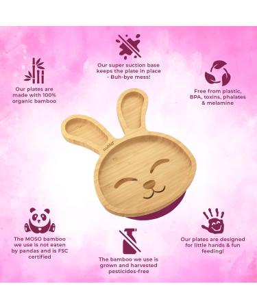 Nohla Baby Weaning Suction Plate - Billie the Bunny - Cherry - 100% Bamboo & FDA Silicone - Spill-Proof Base - BPA-Free - Ideal for 6 Months - Buy Online on SooperMarket.com