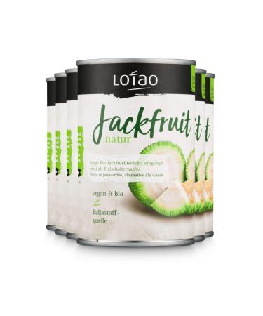 Lotao Bio Jackfruit Nature: Young Jackfrucht pieces in the can 6x400g |Vegan meat replacement: fresh natural and without additives or soy |Ideal for vegan roulades goulash curry and Co. 400 g (6 Pack)