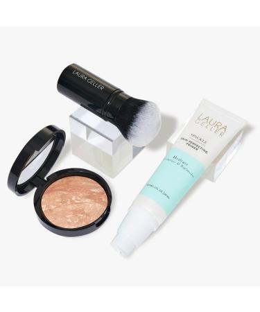 LAURA GELLER NEW YORK Face the Day Kit (3 PC) - Balance-n-Brighten Foundation Light + Spackle Skin Perfecting Primer Hydrate + Airbrush Round Kabuki Brush