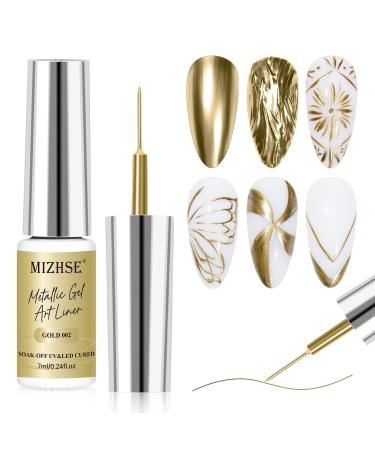 MIZHSE Metallic Gold Gel Liner Nail Art 3D Mirror Gel Painted Spider Drawing Line Glossy Painting Swirl French Chrome Effect Nail Design Soak off Manicure Set for Nail Art