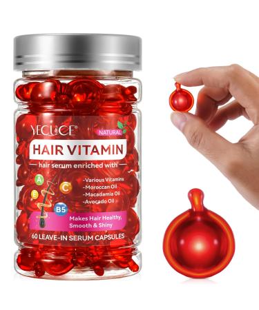 Hair Vitamin Serum Capsule Hair Treatment Serum Enriched with Moroccan Macadamia Avocado Oils Vitamins A C E Pro B5 No Rinse Conditioner for All Hair- 60 Pcs