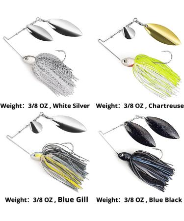 MadBite Spinnerbait Fishing Lures 4pc Multi-Color Kits with Stinger Hooks in Storage Box - 3/8oz Double Willow & Colorado/Willow Blades - Buy Online on SooperMarket.com