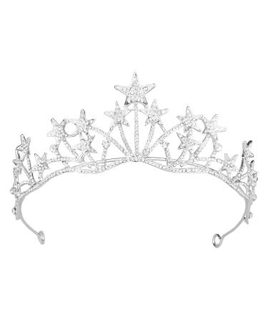 Star Headband Crown  Vofler Silver Tiara Headband Headpiece Crystal Rhinestone Hair Jewelry for Women Ladies Girls Bride Princess Birthday Wedding Pageant Prom Homecoming Halloween Costume Party