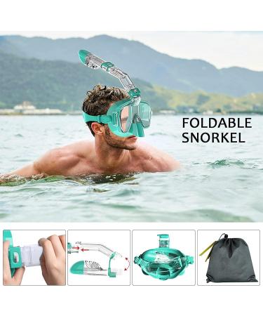 Bairuifu Dry Top Foldable Snorkel Mask Set - 180 Panoramic View, Anti-Fog & Leak Protection, Camera Mount, Ideal for Scuba Diving & Snorkeling - Light Blue, Large - Buy Online on SooperMarket.com