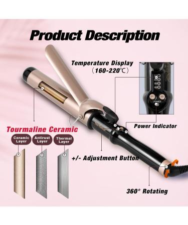 Ten-Tatent 38mm Ceramic Tourmaline Curling Tongs - Dual Voltage Curling Iron for Long & Short Hair - Adjustable Heat Settings - Black - Buy Online on SooperMarket.com
