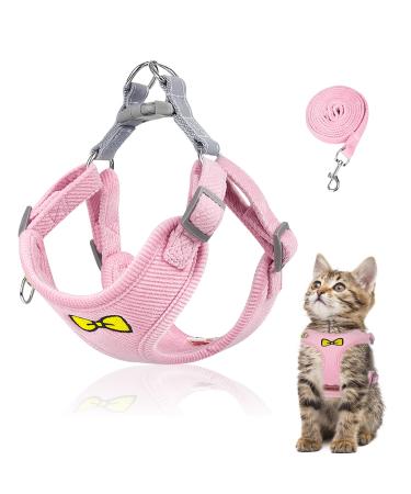 Cat Harness and Lead Set Adjustable Kitten Harness Reflective Vest Harnesses Leads with Metal Ring Escape Proof Soft Mesh Vest Harness and Lead for Small Medium Cats Pets Walking M Pink