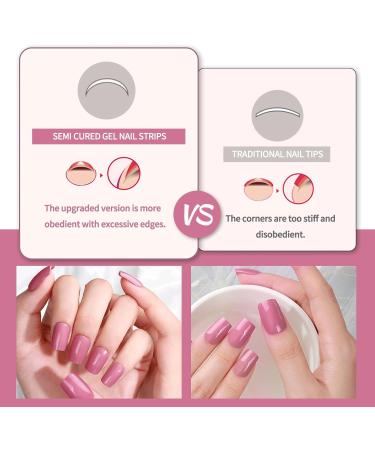 Beautfave Semi Cured Gel Nail Strips White 16Pcs - Waterproof Nail Wraps with Nail File - Pink Gel Nail Art Stickers - Buy Online on SooperMarket.com