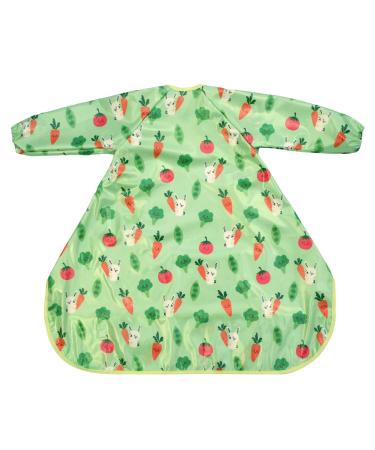 Bibetta Wipeezee Premium Baby Weaning Bibs With Sleeves For 6 month+ Waterproof Coverall Bibs for Baby Toddler Boy Girl | UK Design Eco Friendly & Durable Wipeable Bib for Highchair Baby Feeding Green - Bunny & Veg