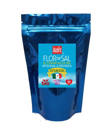 Fleur de Sel Organic Artisanal Natural Low Sodium (12%) Pouche 500g Enhances The Taste of Foods. The Caviar of Salt!.