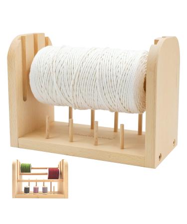 HAND U JOURNEY Wooden Spools Holder with 3 Thread Spool/Multifunctional Beech Thread Rack Organizer for Macrame Weaving Cord/String  Sewing Threads or Wool Yarn Middle