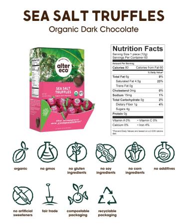 Alter Eco Deep Dark Sea Salt Truffles | 58% Pure Dark Cocoa | Fair Trade Organic Non-GMO Gluten Free | 60 Truffles | 60 Count - Buy Online on SooperMarket.com