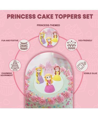 4x Princess Cake Toppers Set - Princess Castle Girls Birthday Party Wedding Baby Shower Christening Cupcake Decoration - Comes with an Edible Glue - Buy Online on SooperMarket.com