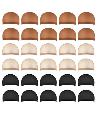 30 Pieces Wig Caps, Wig Caps for Women Lace Front Wig Stocking Caps for Wigs Nude Wig Cap (Three colors)…