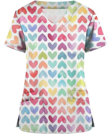 TUNUSKAT Women's Short Sleeve Hand Print Scrubs - Summer Nursing Uniform Blouse (XX-Large, Multicolor) - Buy Online on SooperMarket.com