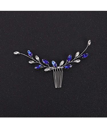 Fxmimior Blue Crystal Rhinestone Hair Comb - Bridal Silver Side Combs for Women - Buy Online on SooperMarket.com