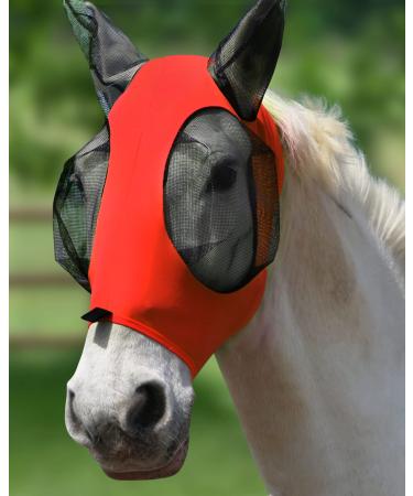 Harrison Howard Stretch breathable UV protection fly mask with a mains eye opening for full visibility and ventilating ear protection lava Red Full (Large) Lava red