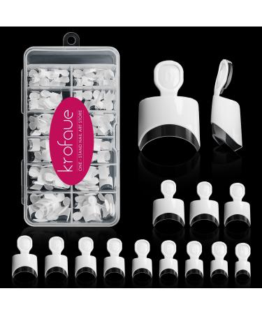 krofaue Short French Nail Tips,120PCS Acrylic Short Nail Tips White French Fake Nail Art Tips Half Cover False Nails Short Wrap Edge Armor Nails with Case for Nail Extensions DIY Nail Art,12 Sizes White&Clear