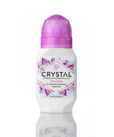 CRYSTAL Mineral Deodorant Roll-On Unscented Body Deodorant With 24-Hour Odor Protection, Aluminum Chloride & Paraben Free, 2.25 FL OZ (Packaging May Vary)