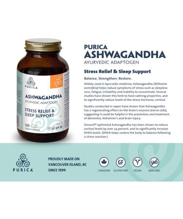 PURICA Ashwagandha with Sensoril - Natural and Organic Stress Relief Supplement Ideal for Men and Women 120 Vegan Capsules - Buy Online on SooperMarket.com
