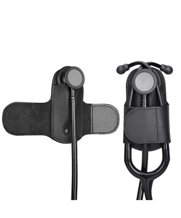 APDTEK Stethoscope Holder with Genuine Leather for Littmann Most Stethoscope Stethoscope Holder Hip Clip Holster Accessories for Scrubs for Physicians Students Nurses EMT Left-Hand (Black) Left-hand Black