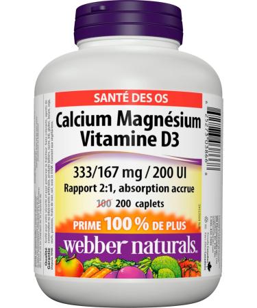 Webber Naturals Calcium with Magnesium and Vitamin D3 200 Caplets Enhanced Absorption Helps Support Bones and Teeth Vegetarian - Buy Online on SooperMarket.com