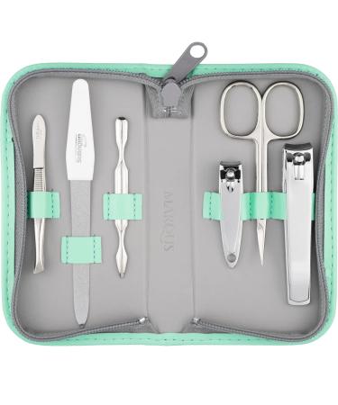 Manicure Set Solingen with top/performance - art leather case handy and soft - 6 -piece nail set for women and gentlemen Marqus made of brilliantly nipped polished steel mint