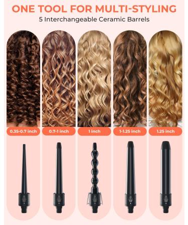 Curling Wand Ohuhu 5 in 1 Hair Curler Curling Tongs Iron Set with 5 Pcs 0.35 to 1.25 Inch Interchangeable Ceramic Barrel Heat Protective Glove 2 Clips Dual Voltage Gift for Girl Women Mother's Day Black - Buy Online on SooperMarket.com