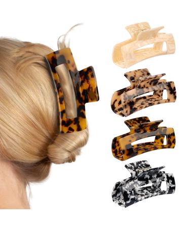 HAYHOI 4PCS Hair Claw Clips Acrylic Hair Banana Barrettes Celluloid French Butterfly Jaw Clips Tortoise Shell Grip Pin Teeth Clamp Leopard print Stylish Hair Accessories for Women Girls Larger 3.9" 1D