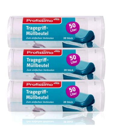 Profissimo carry handle garbage bags 50l (60 pieces) pack of 3 - tear-resistant & liquid-tight - (3 x 20 pieces)