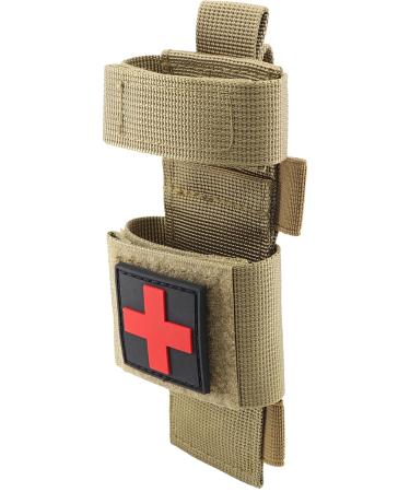 Yoncono tactical tourniquet holder portable tm pocket military first aid equipment storage bag for medical trauma scissors scissors #2 khaki