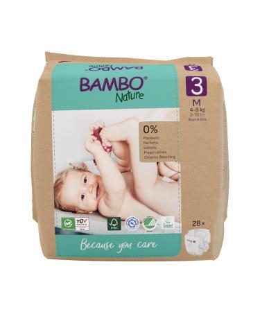 Bambo Nature Premium Eco Nappies Eco-Friendly Sustainable Nappies Enhanced Leakage Protection Secure & Comfortable Baby Nappies Secure & Comfortable - Size 3 Nappies (9-18lb/4-8kg) Midi 28PK