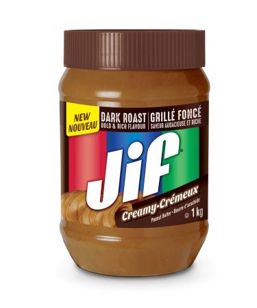 Jif Dark Roast Creamy Peanut Butter Smooth & Creamy Texture No Stir 1kg Jars (Pack of 8) Dark Roast Creamy 1 kg (Pack of 8)