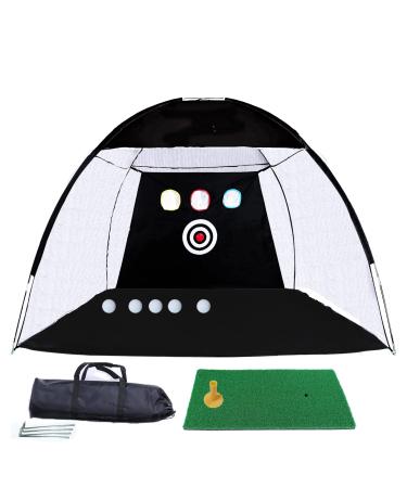 LazyWomen Golf Practice Net, 10x7ft Golf Nets with 5 Golf Balls & Hitting Mat & Target Cloth & Carry Bag, Backyard Hitting Golf Training Equipment for Indoor Outdoor Golf Gifts Men Golf Game