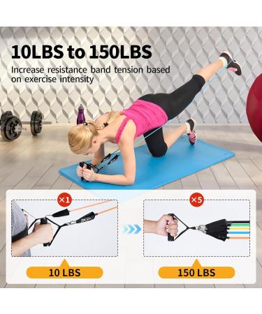 Himaly Resistance Bands Set 5 Heavy-Duty Tapes (100lbs/150lbs) with Handles & Ankle Straps for Strength Training Yoga and Pilates - Optimal for Resistance Training - Buy Online on SooperMarket.com